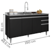Balcao Para Pia 4 Portas 2 Gavetas BP 150 cm Ayla Preto Eratto Moveis