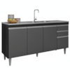 Balcao Para Pia 4 Portas 2 Gavetas BP 150 cm Ayla Preto Grafite Eratto Moveis