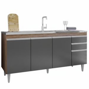 Balcao Para Pia 4 Portas 2 Gavetas BP 160 cm Lorena Freijo Grafite Eratto Moveis