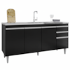 Balcao Para Pia 4 Portas 2 Gavetas BP 160 cm Lorena Preto Eratto Moveis