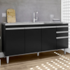 Balcao Para Pia 4 Portas 2 Gavetas BP 160 cm Lorena Preto Eratto Moveis