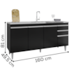 Balcao Para Pia 4 Portas 2 Gavetas BP 160 cm Lorena Preto Eratto Moveis