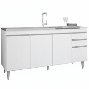 Balcao Para Pia 4 Portas 2 Gavetas BP 180 cm Agatha Branco Eratto Moveis