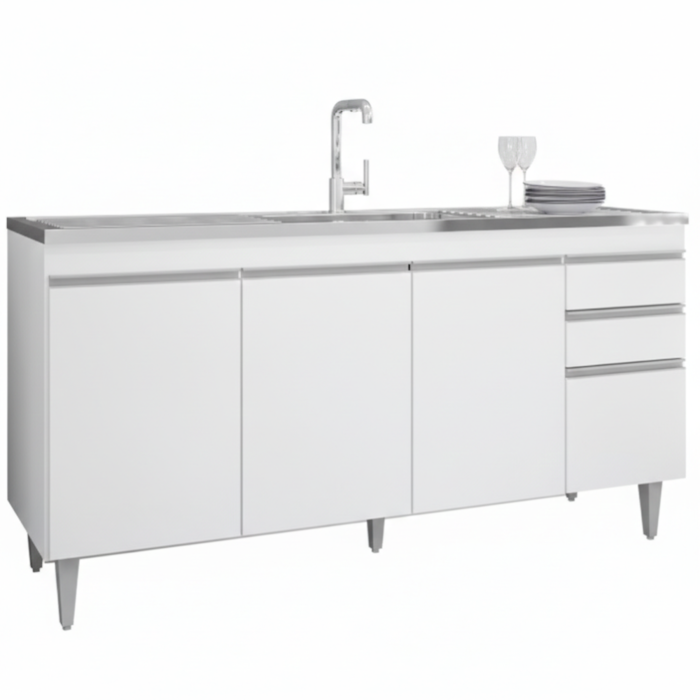 Balcao Para Pia 4 Portas 2 Gavetas BP 180 cm Agatha Branco Eratto Moveis