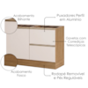 Balcao Para Pia Deslocada Sem Tampo 120 cm 1 Porta 3 Gavetas Etna Carvalho Oak Off White POLIMAN