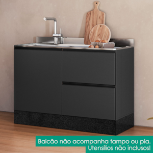 Balcao Para Pia Deslocada Sem Tampo 120 cm 1 Porta 3 Gavetas Etna Grafite POLIMAN