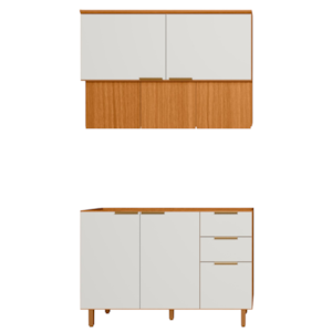 Balcao Para Pia E Armario Aereo 120 cm MDF Bari Freijo Off Acetinado POLIMAN