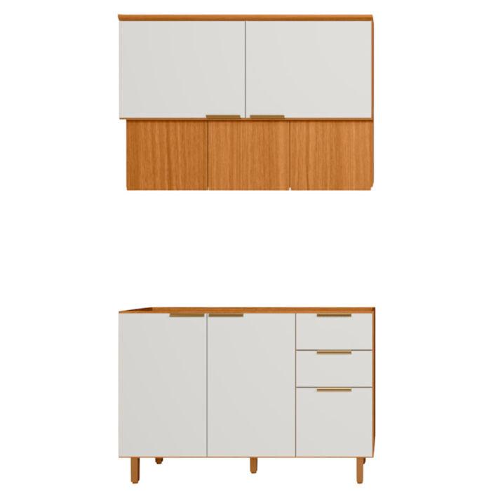 Balcao Para Pia E Armario Aereo 120 cm MDF Bari Freijo Off Acetinado POLIMAN