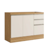 Balcao Para Pia Sem Tampo 120 cm 3 Portas 2 Gavetas Etna Carvalho Oak Off White POLIMAN