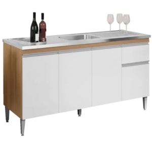 Balcao Para Pia Sem Tampo 145 cm Tatiane Amendoa Branco REAJL Moveis