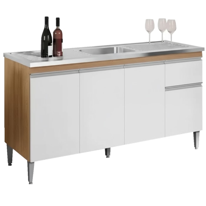 Balcao Para Pia Sem Tampo 145 cm Tatiane Amendoa Branco REAJL Moveis