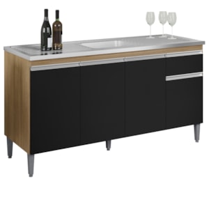 Balcao Para Pia Sem Tampo 145 cm Tatiane Amendoa Preto REAJL Moveis