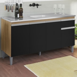 Balcao Para Pia Sem Tampo 145 cm Tatiane Amendoa Preto REAJL Moveis