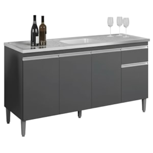 Balcao Para Pia Sem Tampo 145 cm Tatiane Cinza REAJL Móveis