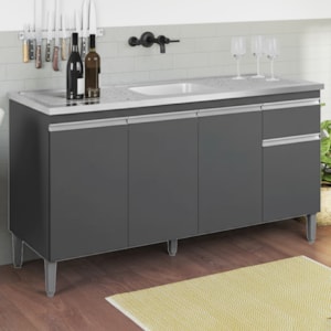 Balcao Para Pia Sem Tampo 145 cm Tatiane Cinza REAJL Móveis