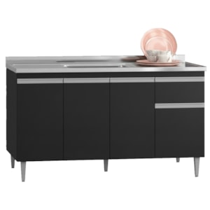 Balcao Para Pia Sem Tampo 145 cm Tatiane Preto REAJL Moveis