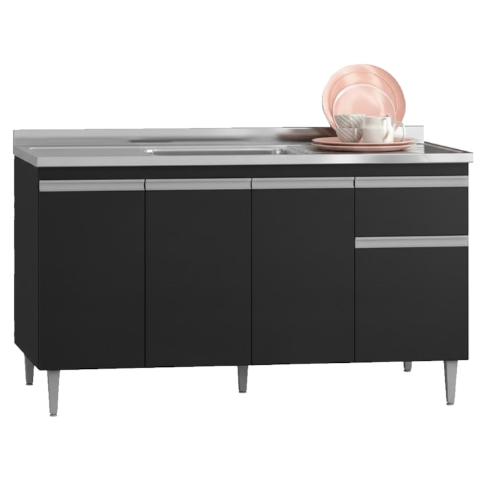 Balcao Para Pia Sem Tampo 145 cm Tatiane Preto REAJL Moveis