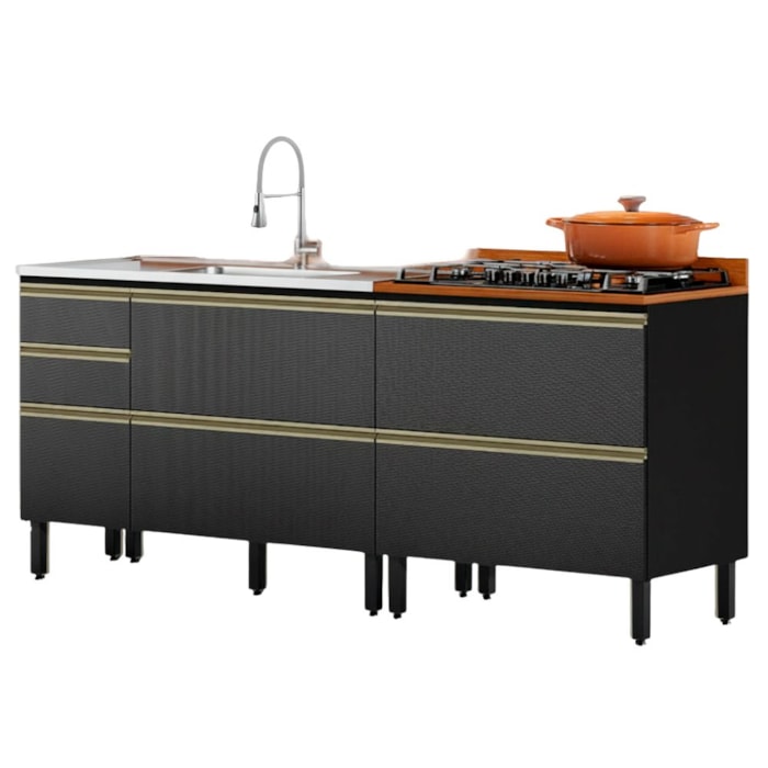 Balcao Pia 120 cm e Balcao 80 cm Com Tampo Proenca Nogueira Carbono Prime Demartez