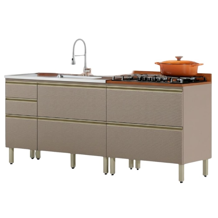 Balcao Pia 120 cm e Balcao 80 cm Com Tampo Proenca Nogueira Nude Prime Demartez