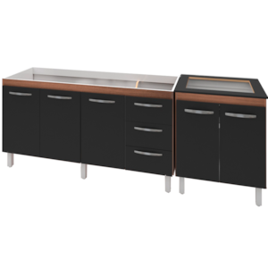 Balcao Pia 160cm e Cooktop 4 Bocas Savana Preto Mobbs Balcao Pia 160cm e Cooktop 4 Bocas Savana Preto Mobbs