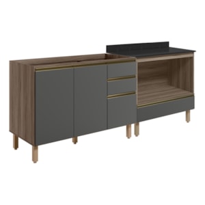 Balcao Pia e Balcao Forno MDF Kali Carvalho Toq Chumbo Nicioli Balcao Pia e Balcao Forno MDF Kali Carvalho Toq Chumbo Nicioli