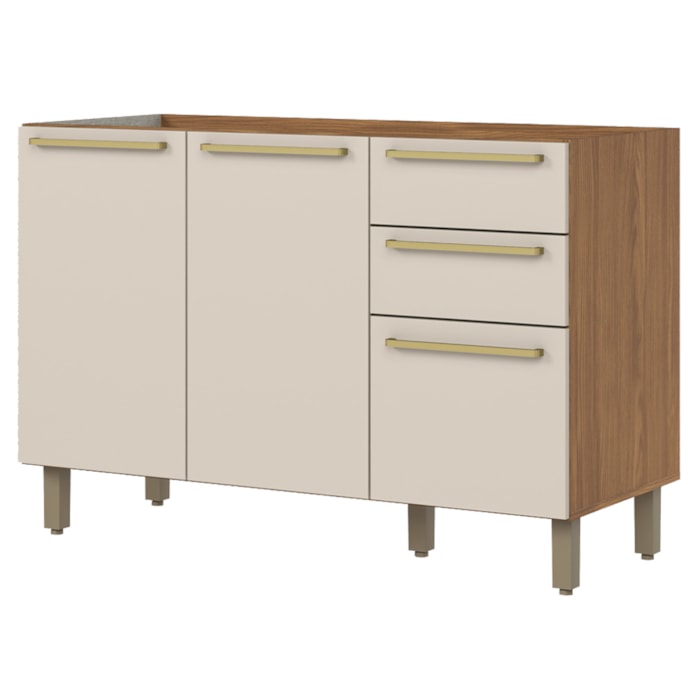 Balcao Pia Sem Tampo 3 Portas 120 cm Requinte C640 Nature Areia Henn