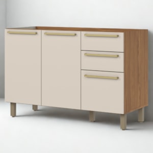 Balcao Pia Sem Tampo 3 Portas 120 cm Requinte C640 Nature Areia Henn