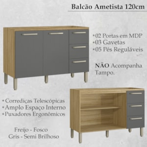 Balcao Sem Tampo 120cm 754AM Freijo Gris KTP