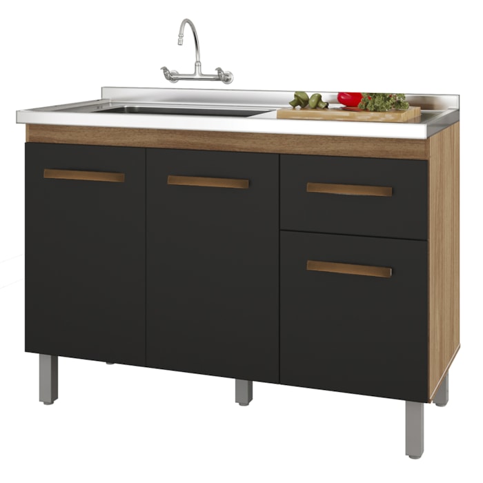 Balcao Sem Tampo Para Pia 120cm 9430 Savana Preto Mobbs