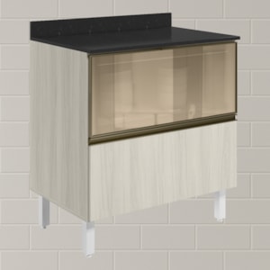 Balcao Tampo 2G Vidro 80cm MDF Kali 16415 Bianco Toq Bianco Toq Nicioli