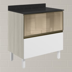 Balcao Tampo 2G Vidro 80cm MDF Kali 16415 Bianco Toq Branco Uv Nicioli