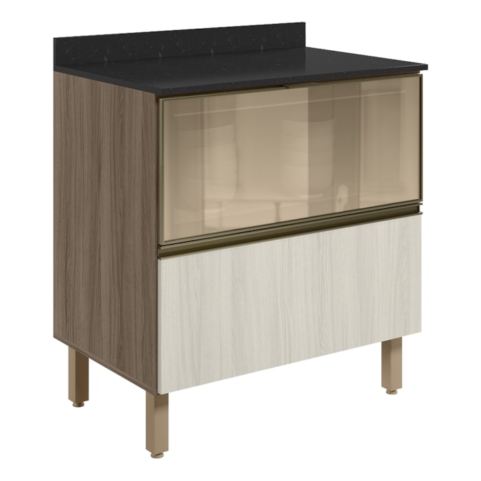 Balcao Tampo 2G Vidro 80cm MDF Kali 16415 Carvalho Toq Bianco Toq Nicioli