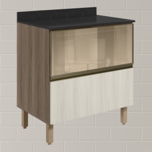 Balcao Tampo 2G Vidro 80cm MDF Kali 16415 Carvalho Toq Bianco Toq Nicioli