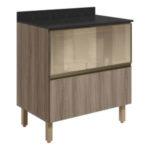 Balcao Tampo 2G Vidro 80cm MDF Kali 16415 Carvalho Toq Carvalho Toq Nicioli