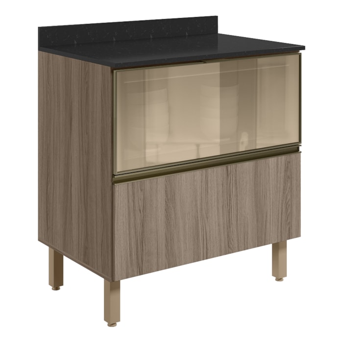 Balcao Tampo 2G Vidro 80cm MDF Kali 16415 Carvalho Toq Carvalho Toq Nicioli