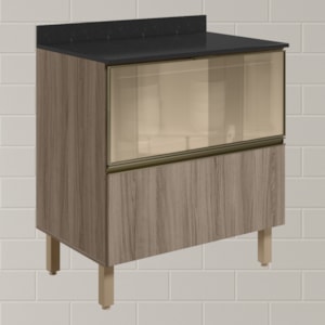 Balcao Tampo 2G Vidro 80cm MDF Kali 16415 Carvalho Toq Carvalho Toq Nicioli