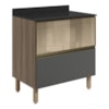 Balcao Tampo 2G Vidro 80cm MDF Kali 16415 Carvalho Toq Chumbo Nicioli