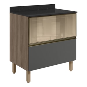 Balcao Tampo 2G Vidro 80cm MDF Kali 16415 Carvalho Toq Chumbo Nicioli