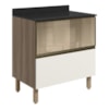 Balcao Tampo 2G Vidro 80cm MDF Kali 16415 Carvalho Toq Off White Cetim Nicioli