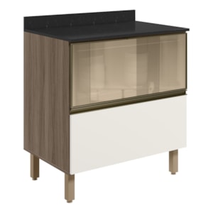 Balcao Tampo 2G Vidro 80cm MDF Kali 16415 Carvalho Toq Off White Cetim Nicioli
