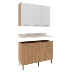 Balcao Tampo Armario Aereo 120 cm CZ31 Freijo Branco Marmore Branco Tecno Mobili 