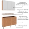 Balcao Tampo Armario Aereo 120 cm CZ31 Freijo Branco Marmore Branco Tecno Mobili
