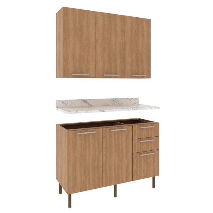 Balcao Tampo Armario Aereo 120 cm CZ31 Freijo Marmore Branco Tecno Mobili