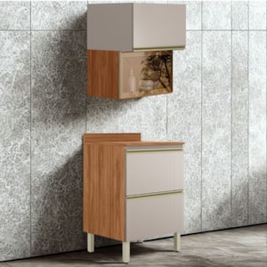 Balcao Tampo e Armario Aereo Vidro 60 cm MDF Proenca Nogueira Nude Prime Demartez