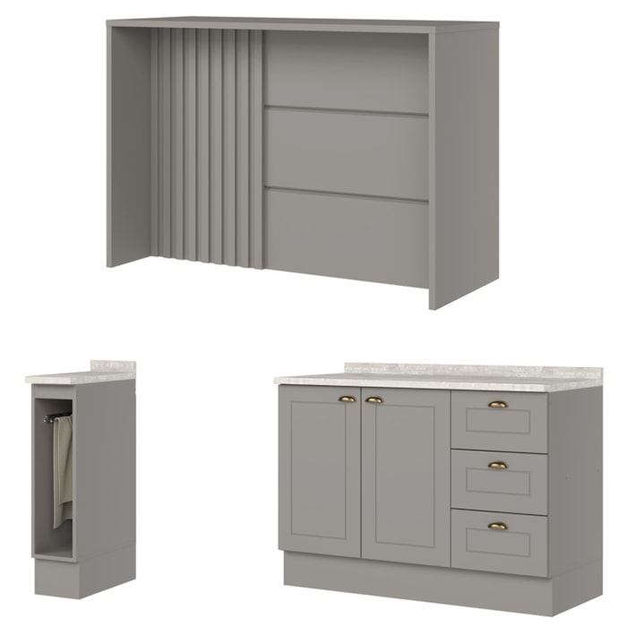 Bancada E Balcao Gourmet 146 cm CE817 Americana Cinza Calcare Henn