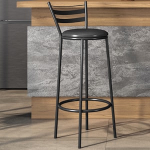 Banqueta Alta New Dubai Base Tubular 94x36 cm Preto Assento Preto ARTEF