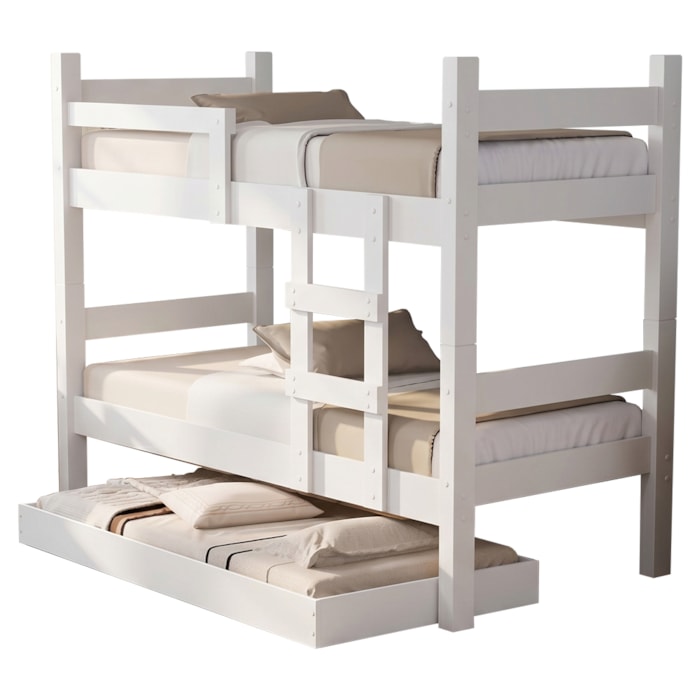 Beliche Solteiro Leticia Com Cama Auxiliar Mili MDF 199X95 cm Branco Decmade