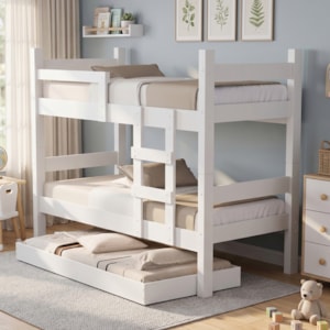 Beliche Solteiro Leticia Com Cama Auxiliar Mili MDF 199X95 cm Branco Decmade
