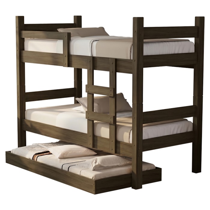 Beliche Solteiro Leticia Com Cama Auxiliar Mili MDF 199X95 cm Castanho Decmade