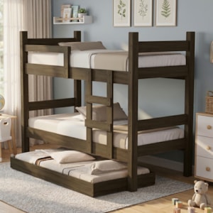 Beliche Solteiro Leticia Com Cama Auxiliar Mili MDF 199X95 cm Castanho Decmade